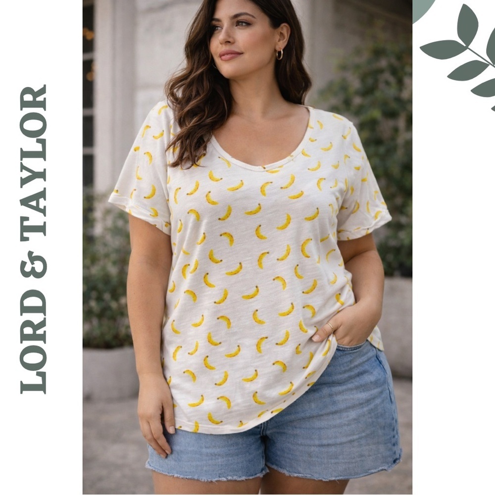 Lord & Taylor Banana Print Tee 100% Cotton 2X